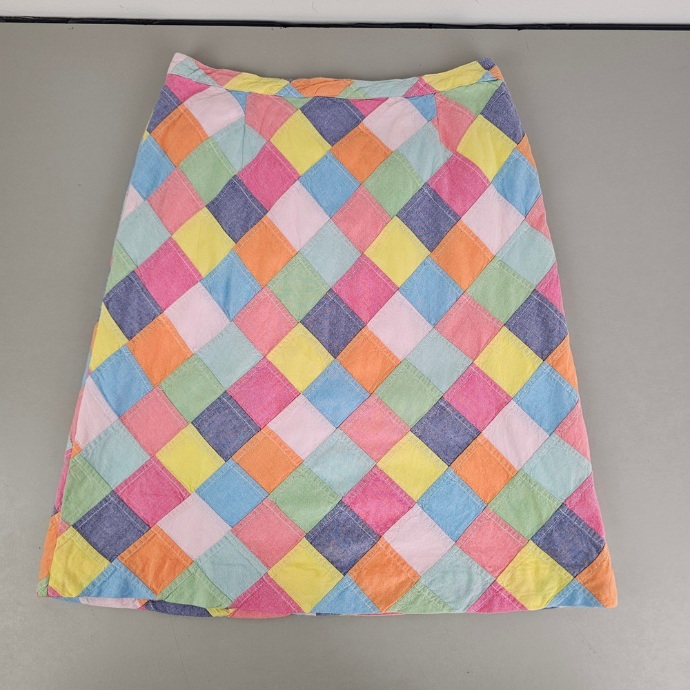 Brooks Brothers 346 Multi Color Patchwork Diamond Cotton Skirt Size 8 - Picture 3 of 7